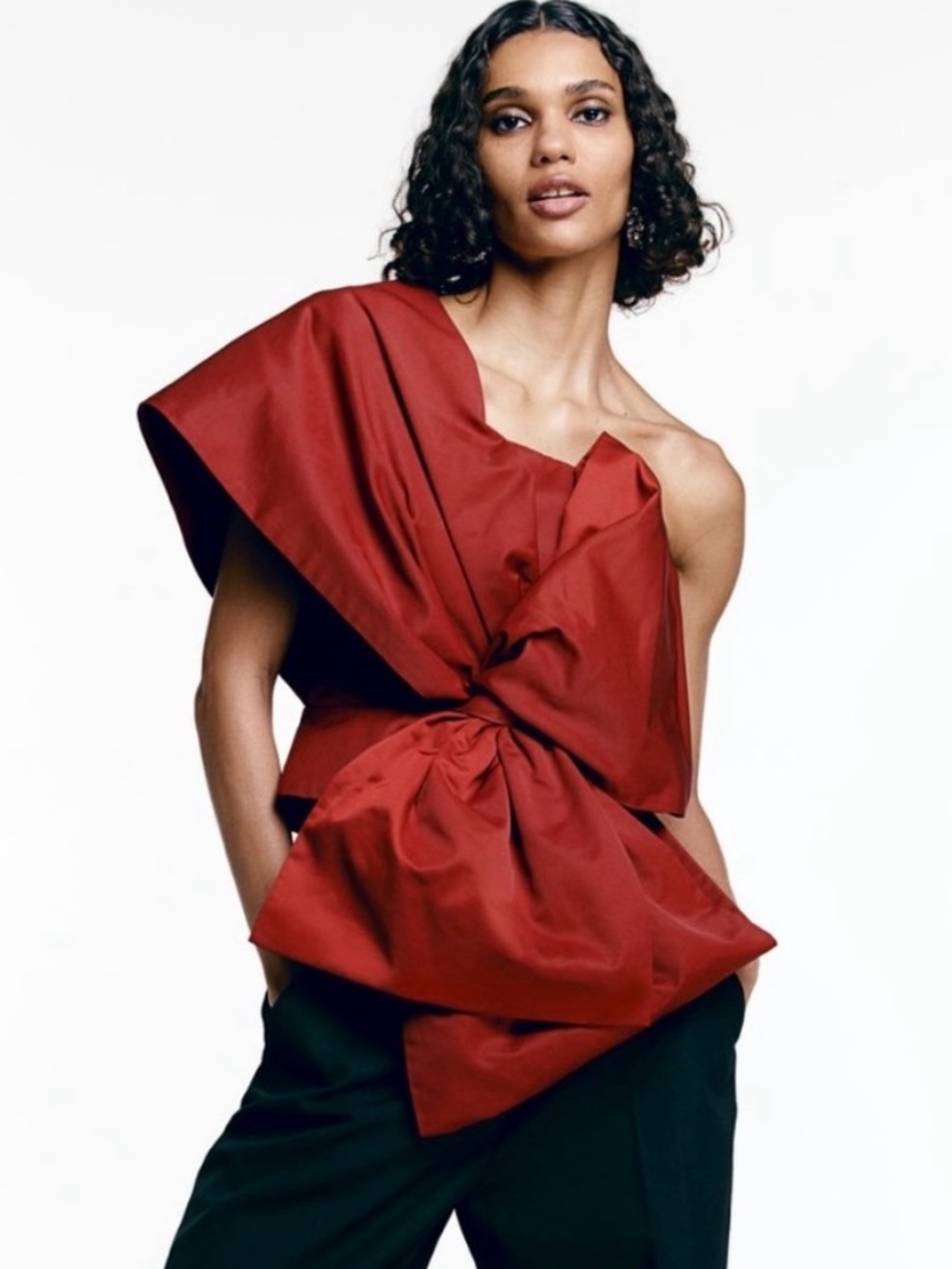 H&M NWT RED BOW-FRONT TOP SIZE XS